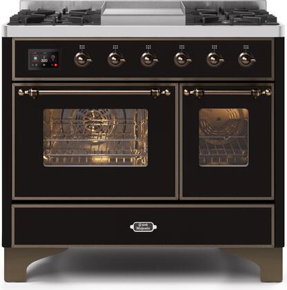 Majestic II Series 40 Inch Dual Fuel Natural Gas Freestanding Range in Glossy Black with Bronze Trim