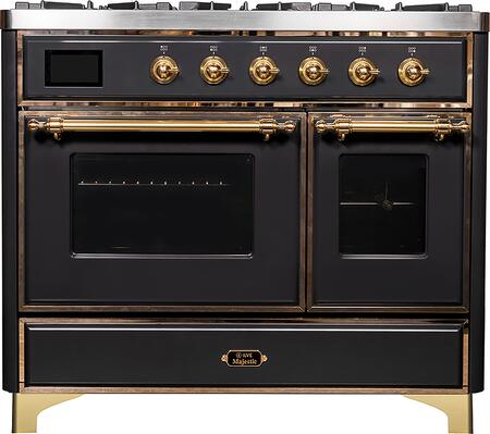 Majestic II Series 40 Inch Dual Fuel Natural Gas Freestanding Range in Matte Graphite with Brass Trim