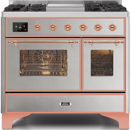 Majestic II Series 40 Inch Dual Fuel Natural Gas Freestanding Range in Stainless Steel with Copper Trim