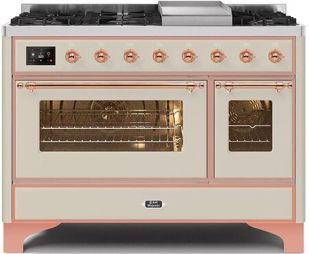 Majestic II Series 48 Inch Dual Fuel Natural Gas Freestanding Range in Antique White with Copper Trim