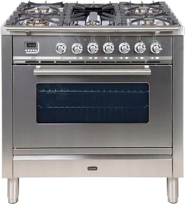 Professional Plus Series 36 Inch Dual Fuel Natural Gas Freestanding Range in Stainless Steel with Chrome Trim