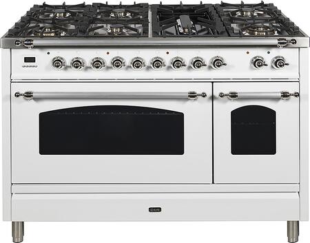 Nostalgie Series 48 Inch Dual Fuel Liquid Propane Freestanding Range in White with Chrome Trim
