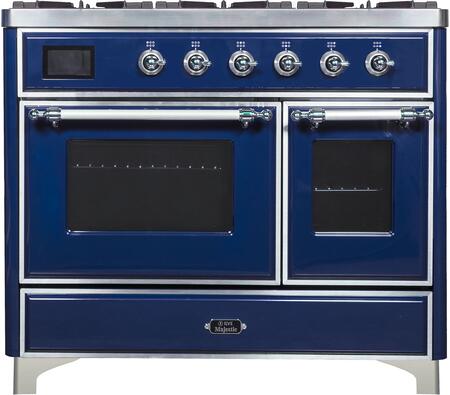 Majestic II Series 40 Inch Dual Fuel Natural Gas Freestanding Range in Blue with Chrome Trim