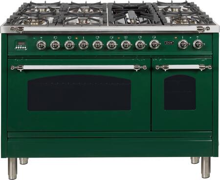 Nostalgie Series 48 Inch Dual Fuel Natural Gas Freestanding Range in Emerald Green with Chrome Trim