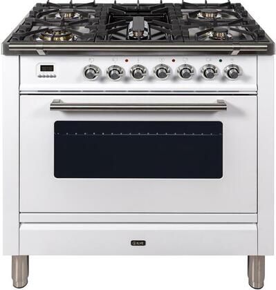 Professional Plus Series 36 Inch Gas Natural Gas Freestanding Range in White with Chrome Trim